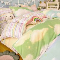 【Ready】? Pure cotton four-piece bed 100 cotton princess style quilt cover childrens female bedding dormitory bed sheet three-piece fitted sheet 4