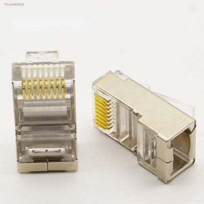 ⊕♟♠ 50pcs rj45 connector cat6 shielded network connectors rj45 plug 8p8c terminals for stp ethernet Cable switches modem