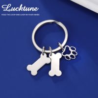 【LZ】﹍♟☌  Lucktune-Chaveiro de osso de aço inoxidável dos desenhos animados para homens e mulheres chaveiro bonito do carro do animal de estimação pingente da pata do gato e do cão