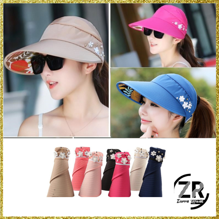 Topi Senam Wanita Topi Pantai Visor Wanita Musim Panas Casual Pelindung Sinar Uv Anti Uv Pantai 