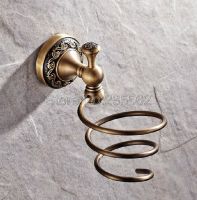 ❁₪∈ Hair Dryer Holder Antique Brass Retro Wall Mounted Stand for Hair Dryer Shelf Bathroom Hairdryer Holder lba488