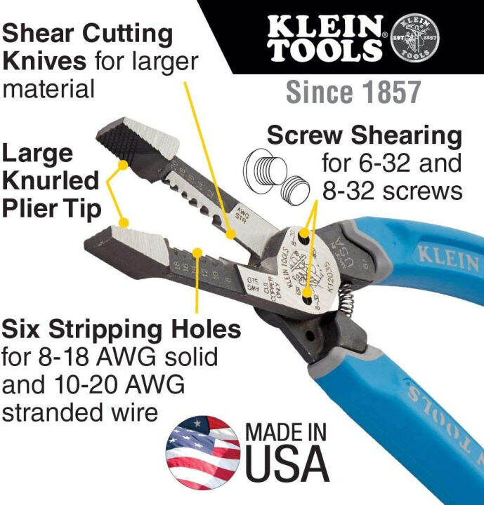 klein-tools-k12035-klein-kurve-wire-cutters-heavy-duty-wire-stripping-tool-8-18-awg-solid-10-20-awg-stranded-cutters