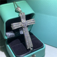 2020 New Arrival Top Selling Luxury Jewelry 925 Sterling Silver Full White 5A Cubic Zircon Cross Pendant Party Women Necklace