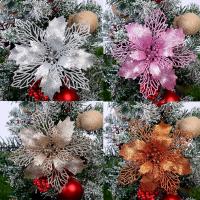 【CW】 9/11/16cm 5Pcs Glitter Christmas Poinsettia Flower Artificial Heads Xmas Tree Ornament Wedding New Year Party Decorations