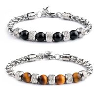 New tiger eye Stone mens celet titanium steel adjustable beaded hand string jewelry gift