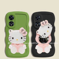 Phone Case เคส OPPO A17k A17 A77s A57 A95 A55 A54 A93 A16 A16e A16k A15 A15s A92 A72 A52 4G เคสลายคลื่นขนาดใหญ่พร้อมเคสป้องกันคิตตี้แต่งหน้าเลนส์กระจกเคสนิ่ม2023