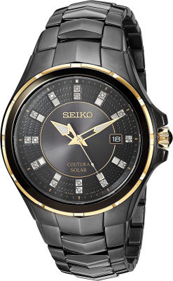 SEIKO Coutura Mens Solar Diamond Dial Watch Black, Gold