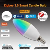 Tuya Zigbee 3.0หลอดไฟอัจฉริยะ E12/E14 RGBCW 5W นำโคมไฟประดับห้องควบคุมด้วยเสียงทำงานร่วมกับ Alexa Google Home สมาร์ทโฮม