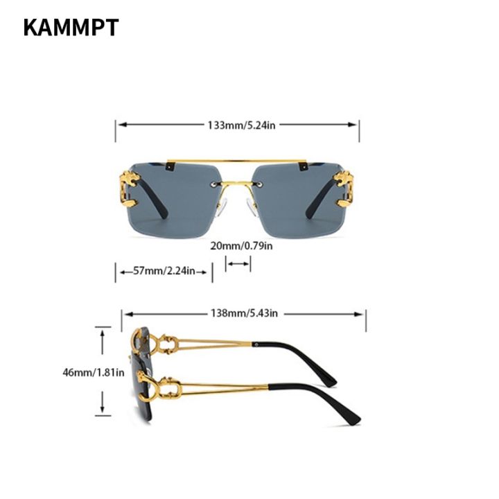 kammpt-แว่นตาแว่นตากันแดดไร้ขอบวินเทจแฟชั่นสำหรับผู้หญิงผู้ชายทรงสี่เหลี่ยมขนาดใหญ่แว่นตา-uv400ไล่ระดับสีสะพานคู่แบบใหม่