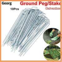 GEORG 10Pcs เหล็กชุบสังกะสี ลวดเย็บกระดาษภูมิทัศน์สวน เงินสีเงิน รูปตัวยู หมุดชุบสังกะสี แบบพกพาได้ การรักษาความปลอดภัยหมุด เล็บสวนรูปตัวยูสด สวนในสวน