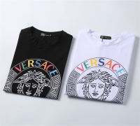 Versaces เสื้อยืดระบายอากาศได้ดี,เสื้อยืดคอกลมสีทึบสั้นผ้าฝ้าย100% สำหรับผู้ชายผู้หญิง