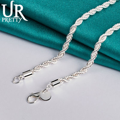 URPRETTY 925 Sterling Silver 4mm Twist Necklace 24 Inch Chain For Woman Men Wedding Engagement Party Jewelry Gift