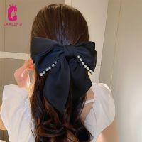 High Quatity Solid Color Pearls Big Bow Hair Ties Sweet Hairpins Hair Clip for Women Satin Barrettes Hairgrip Hair Accessories