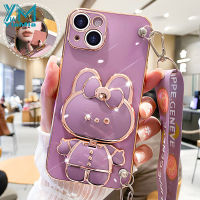 YiMia เคสโทรศัพท์แฟชั่นสำหรับ Samsung Galaxy M11 M23 4G M22 M30S M31 M32 M33 M51 M52 M53สายยาวน่ารักตัวชุบโลหะหรูหราแต่งหน้ารูปกระต่ายฝาครอบโทรศัพท์ตัวยึดกระจก