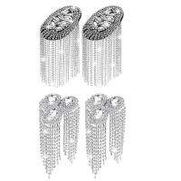 4 Pieces Crystal Fringe Epaulets Fringe Shoulder Jewelry Rhinestone Shoulder Plate Clothing Epaulets Decor , (Silver)