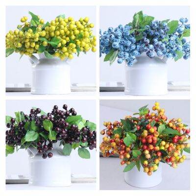 【cw】 Artificial BlueberryBouquet DesktopEco-friendlyDecoration SimulationChristmas PartyFlower 28cm