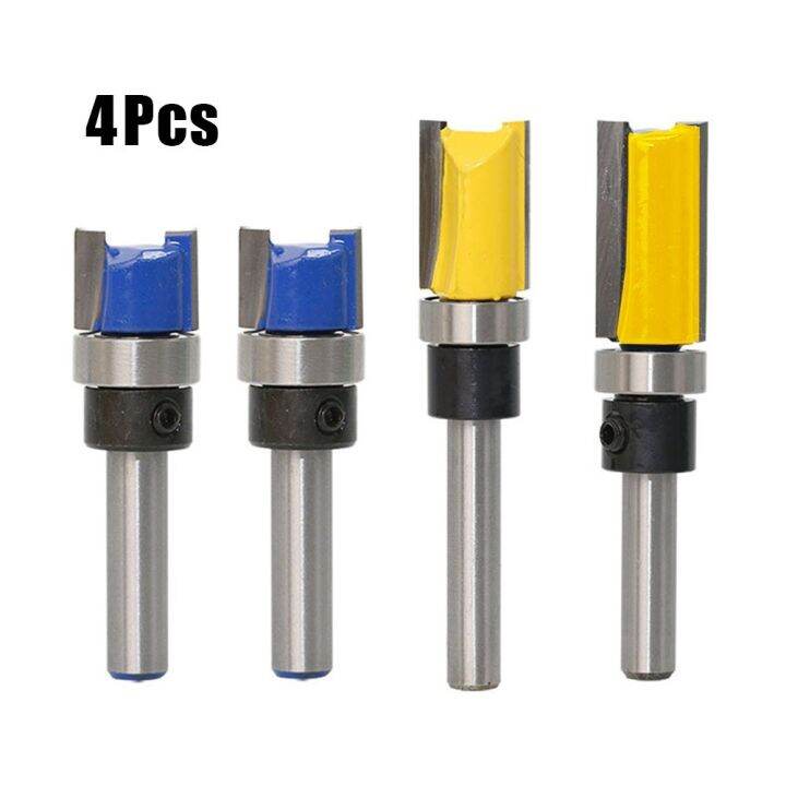 4pcs 1/4" Shank Router Bit Template Cutter Straight Woodwork Wood Flush