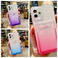 For OPPO A16 A16K A16E A95 A74 A94 A54 4G A53 A33 A32 2020 A15 A15S A5 A9 2020 Case Gradient Clear Card Holder Phone Case Shockproof Soft Wallet Card Cover