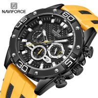 NAVIFORCE นาฬิกาหรูหราสำหรับผู้ชายแฟชั่นสายคล้องคอซิลิโคนทหารกีฬากันน้ำ Chronograph นาฬิกาข้อมือควอตซ์นาฬิกาวันที่