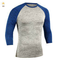 IUM Men Sports 3/4 Sleeves T-Shirts Round Neck Slim Fit Simple Pullover Outdoor Casual Tops 3/4 Sleeves Round Neck Slim Fit Simple Pullover Accessories Comfort Men Casual Sports Running T-Shirts Tops Tee ซื้อทันทีเพิ่มลงในรถเข็น