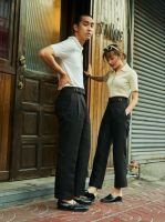 Preorder (14 DAYS) [Amour.Unofficial] - Gurkha Trousers for men กางเกงขายาวเอวสูง ผ้าลินิน สีดำ (Black)