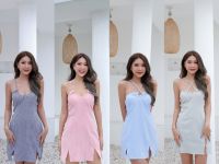 Minimal dress เดรสสั้นผ้าย่นลายตาราง สม๊อคหลัง น่ารักม้ากกก thitiya