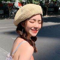 minyun ฤดูร้อนสาน Beret หญิงหมวกฟางสำหรับผู้หญิงฤดูใบไม้ผลิฤดูใบไม้ร่วงแบน หมวกสบายๆวันหยุดศิลปินชายหาดหมวก Chapeau