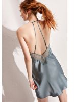 [COD] A generation of hot style French sexy ice silk suspender nightdress lace backless V-neck pajamas ladies underwear