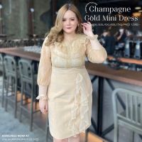 Varaphorn VP7011 Champagne Gold Luxury Dress เดรสแขนยาวออกงาน