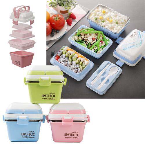 Rectangular health lunch box divided into compartments portable