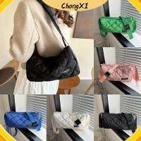 CHONGXI สีทึบทึบ กระเป๋าสะพายไหล่บุนวม จุได้มาก เบาะผ้าฝ้ายขนเป็ด กระเป๋า Crossbody ลำลองแบบสบายๆ ถุงใต้วงแขน ฤดูหนาวในฤดูหนาว