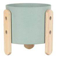 Macaron Color Flowerpot Iron Planter Pot with Wooden Stand Home Craft Deco Plant Pot with Hole Green