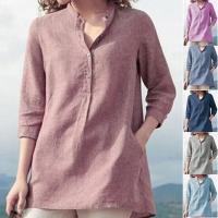 S-5XL Women Plus Size Blouse Fashion Solid Color Loose Shirt Wild Breathable Cotton Linen Tops