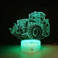 Tractor 3D Illusion Lamp LED Night Light 7 Color Changing Acrylic USB Table Desk Lamps Bedroom Decoration Gifts for Boys Kids Ceiling Lights