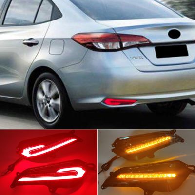 ◕℡∋ Car Flashing 2Pcs Auto LED Reflector Taillight For Toyota Yaris 2017 2018 2019 Rear Fog lamp bumper Braking turn signal lights