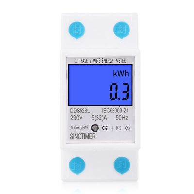 SINOTIMER 1 PCS Backlit Single Phase Two Wire Lcd Digital Display Wattmeter Power Consumption Energy Meter Kwh Ac 230V Din Rail