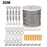 30/15M Wire Rope Cable Hooks Hanging Clothesline Stainless Steel Cable Tent Cord Kit Outdoor Garden Cable Guardrail Tighter Set