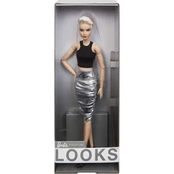 Barbie Fashionistas Doll #179, Curvy with Long Highlighted Hair in Crop Top  & Checkered Skirt