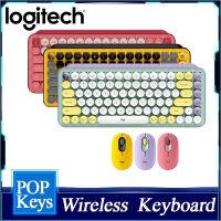 ปุ่ม Logitech ป๊อปไร้สายแบบพกพาแป้นพิมพ์บลูทูธคีย์บอร์ดแบบกลไก TC แป้นพิมพ์แนวแกนน้ำชาสำหรับ Ipad สำนักงานการเล่นเกมแล็ปท็อปคีย์บอร์ดสำหรับเล่นเกม