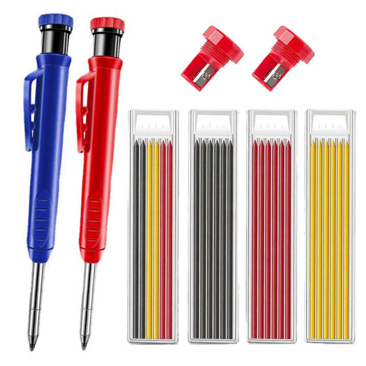 Solid Carpenter Pencil with Refill Leads and Builtin Sharpener for
