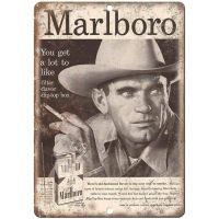 Marlboro คาวบอยตกแต่งภาพเหล็กวินเทจป้ายดีบุกผนังโปสเตอร์โลหะเตือนกลุ่มคำขวัญศิลปะของขวัญสำหรับบ้านสวนห้องนั่งเล่น X นิ้ว