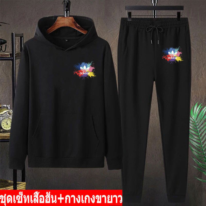 สินค้าในไทย-ชุดเซ็ทกันหนาวเสื้อฮู๊ด-แขนยาว-กางเกงขายาว-เสื้อแขนยาวมีหมวก-ผ้านุ่นใส่สบาย-ใส่ได้ทั้งหญิงและชาย-หลายสีหลายไซสlong-bk472-aa380