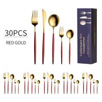 Stainless Steel Knife And Fork Set Of 30 Pieces, Portuguese Tableware Set, Golden Creative Western Food Steak Knife And Fork