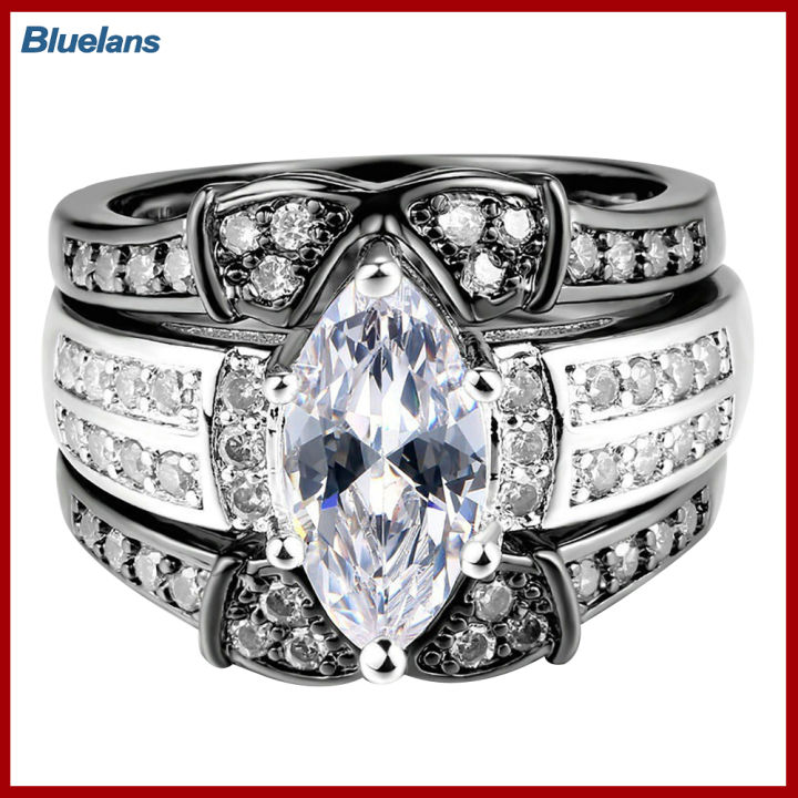 Bluelans®3ชิ้นของขวัญเครื่องประดับสำหรับการหมั้นงานแต่งงานแฟชั่นผู้หญิงเพชรสังเคราะห์ชุดแหวน