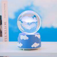 Creative crystal ball music box decoration detachable glass ball 3D inner carving pattern resin light-emitting music box base toy