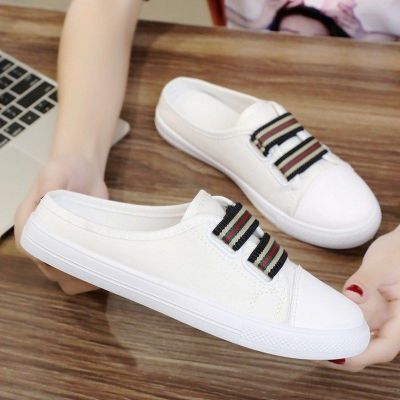 ✑☇ Canvas shoes half slippers women summer small white shoes womens shoes
