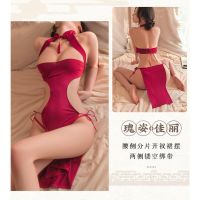 COD Yiyue sexy underwear sexy hollow hot lace-up cheongsam High split long skirt pajama uniform womens suit 8632