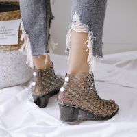 Summer Wedge-Heeled Crystal Fishmouth Sandals Buckle Hole Ladies Jelly Shoes High-Heeled Sandals Glitter High-Top Shoes