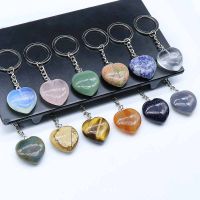 หินธรรมชาติสีชมพูคริสตัลหัวใจพวงกุญแจ A venturine โอปอลเสือตาจี้ keyrings พวงกุญแจกระเป๋าอุปกรณ์เสริมจี้เครื่องประดับ