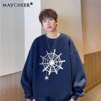 MAYCHEER เสื้อสเวตเตอร์ผู้ชายเสื้อแจ็กเก็ตสไปเดอร์แมนรุ่นคอกลมน้ำหนักเบามีสไตล์สำหรับฤดูใบไม้ร่วงเสื้อผ้าสไตล์อเมริกัน